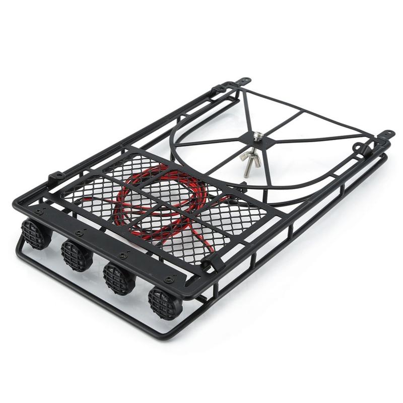 Anti-Rust Metal Car Roof Rack with 4 LED Light Upgrade Modification Parts for Axial SCX10 II RC Crawler 1/10