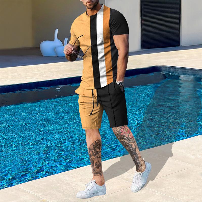 Plus Size Men's Summer Suit Round Neck Short Sleeved Shorts 3D Printed Loose Men's Casual Sports Set