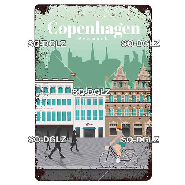 [SQ-DGLZ]Europa Stadt Metall Zeichen Vintage Plaque Platte Dekor Für Pub Bar Wand Dekor Zinn Zeichen Budapest/Moskau/Brügge Poster Geschenk