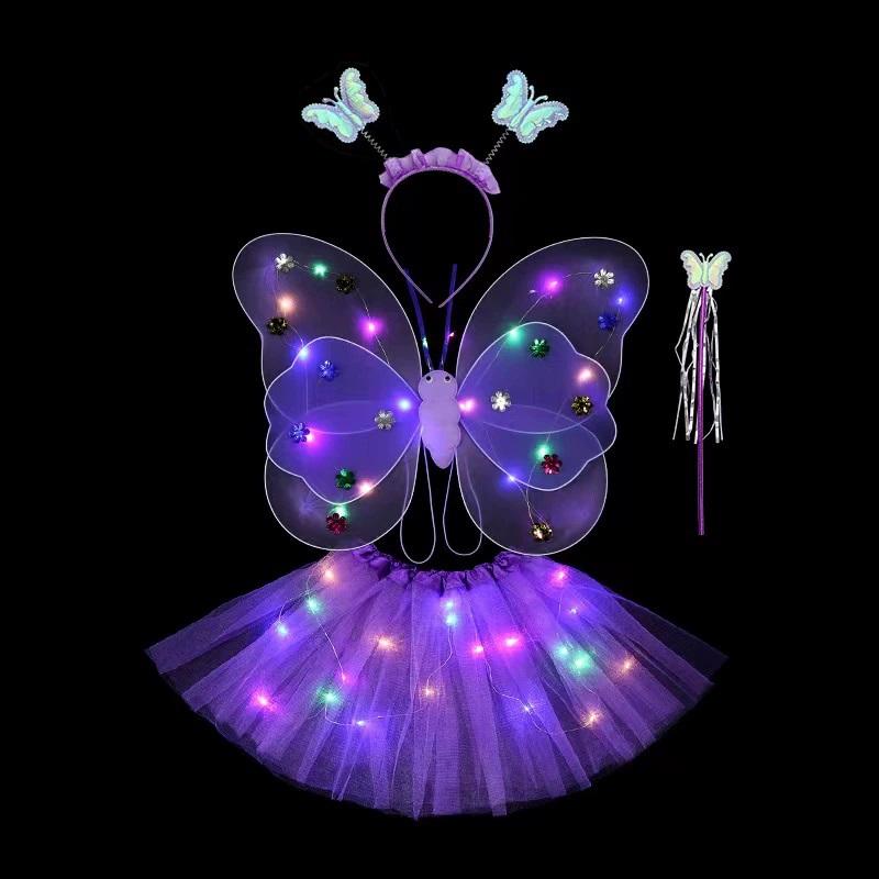 

Luminous Wings Flashing Children Costume Butterflys Skirt Lights Suits LED Toys Girls Angel Children Fairy Props Photography Toy OneSize фиолетовый