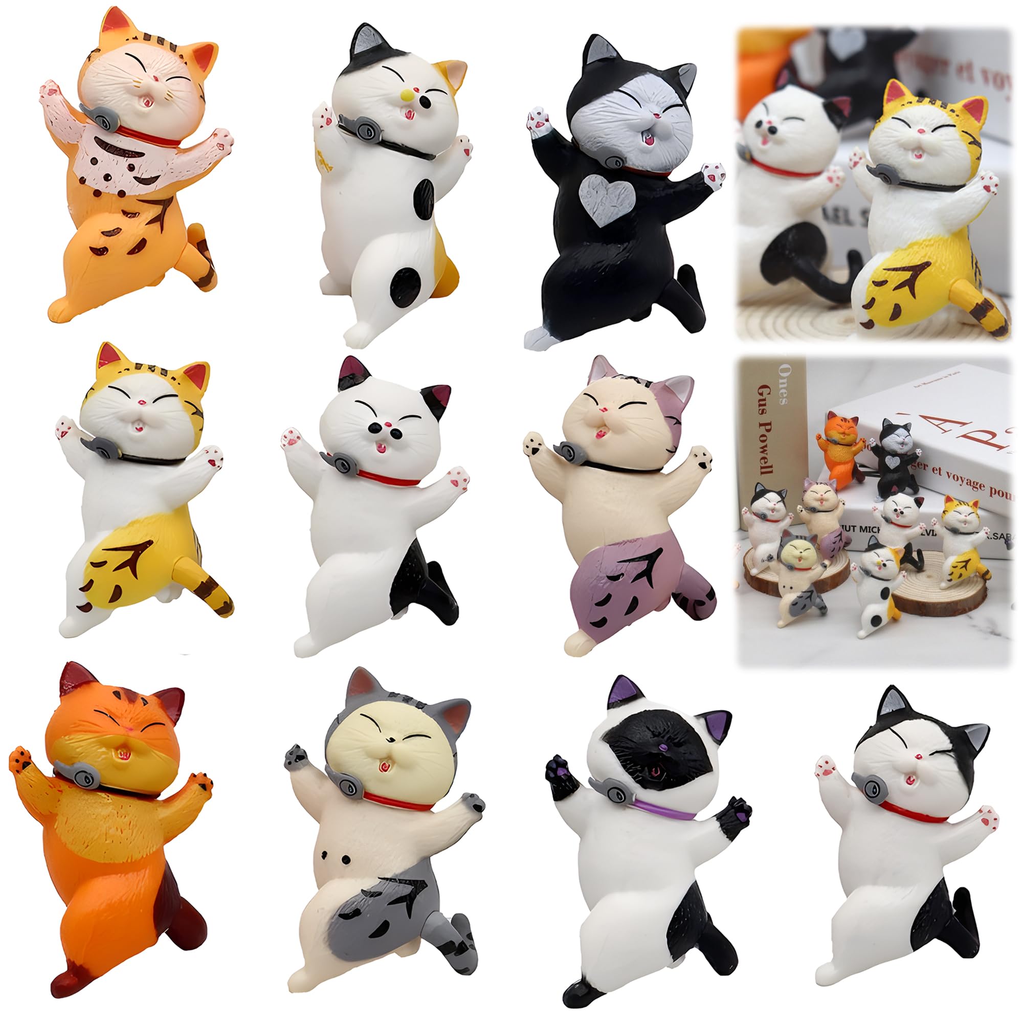 

AAGWW Cheering Cat Kitten Toy Set ПВХ Миниатюрная фигурка Рабочая фигурка Подарок на день рождения Набор симпатичных игрушек в виде капсулы для кошек Аксессуары для танцев с гробом для кошек