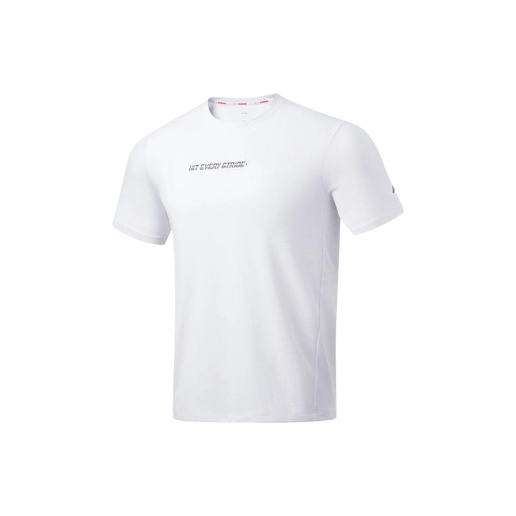 Li-Ning Running Series Solid Color Letter Print Round Neck Quick-Dry Breathable Short Sleeve T-Shirt Men Tops Standard-White ATST081-5
