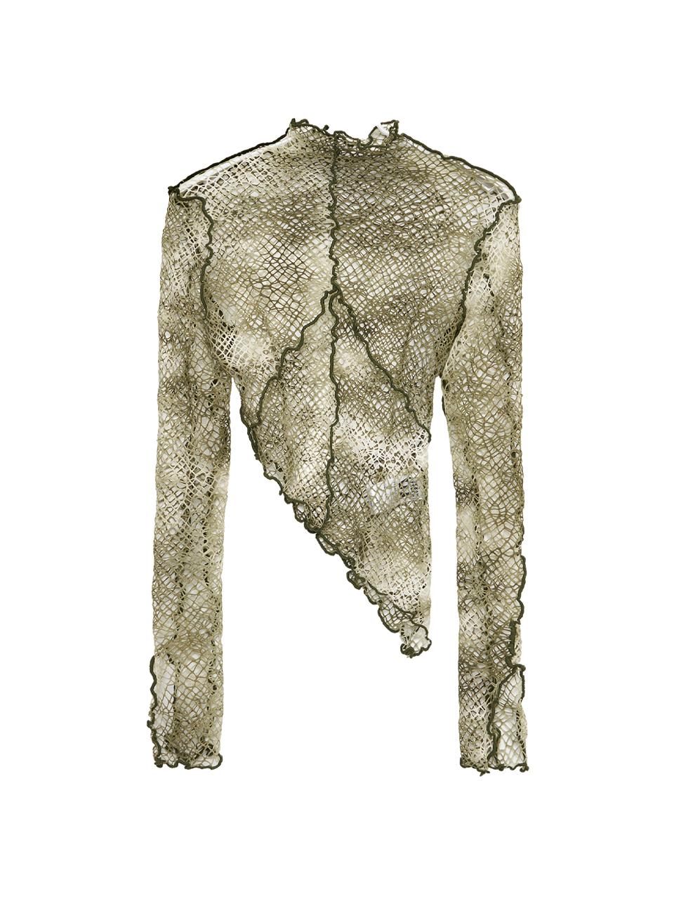 Vegan Tiger Interlock Mock Neck Net Top (Green) Free