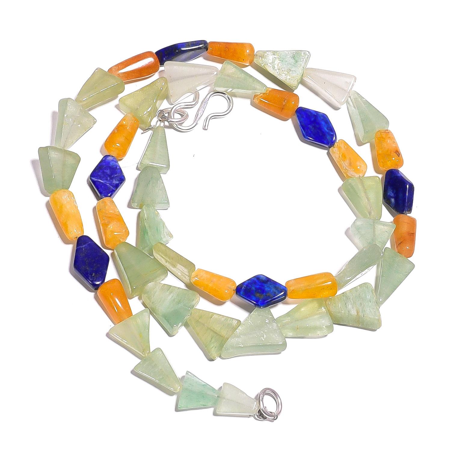 

Natural Multi Aventurine Lapis Lazuli Gemstone Smooth Beads Necklace 17 UB-4154 UB-4154
