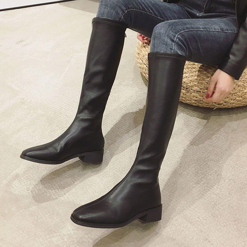 Fashion Autumn Winter Fleece-Lined Leather Middle Heel Knee High Shaft Shoes Woman On Offer Comfortable and Elegant Long Boots for Women