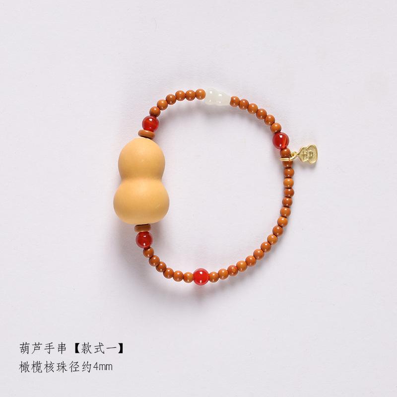 

Gourd Fortune Bracelet with Olive Stone Beads, New Chinese Style Soft Finger Wrap Bracelet, Traditional Chinese Art Craft, Trendy Design Gourd bracelet【Style 1