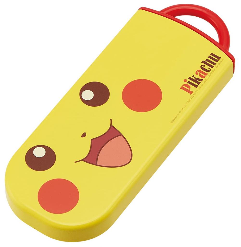 Conjunto Trio de Deslizantes Antibacterianos Skater Design Rosto do Pikachu Pokemon Feito no Japão Infantil (Marmita Hashi, Colher, Garfo) - - (TACC2AG-A)