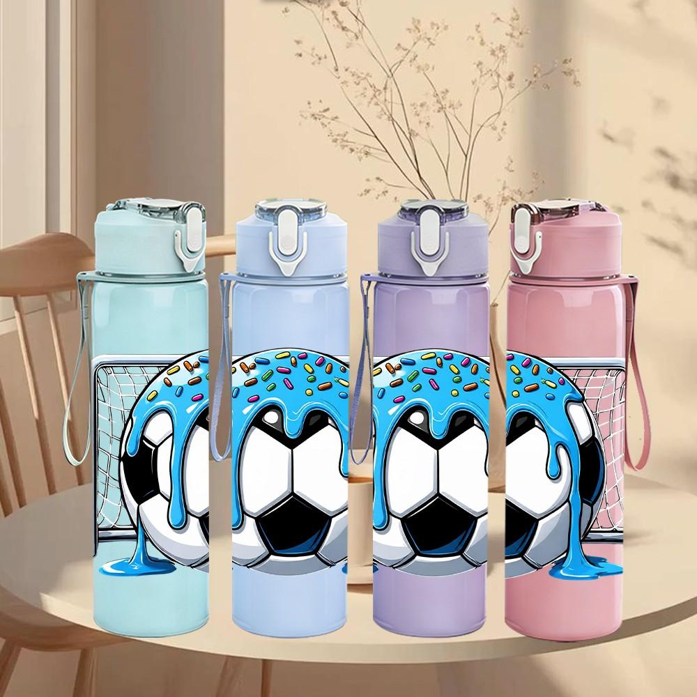 1PC Soccer Helmet Ball Sport Cartoon 750ml Color Plastic Sports Water Bottle Leakproof Flip Straw Lid Suitable for Sports Office Home Use