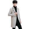 Men's 2022 Korean-Style Woolen Windbreaker Coat with Plus Velvet Long Jacket.