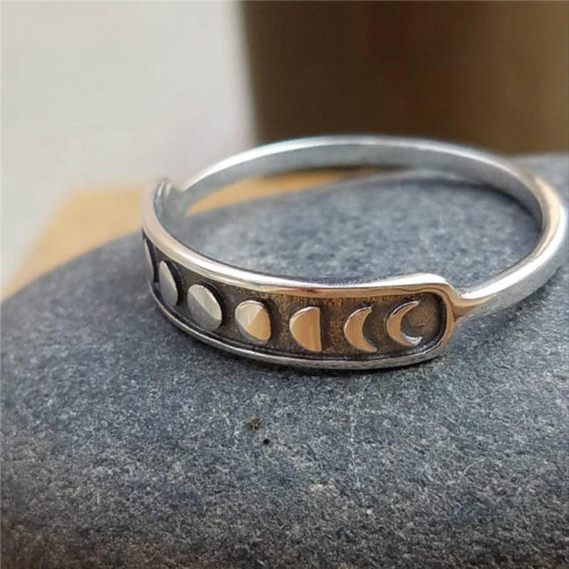 Retro Moon Lack Moon Round Women'S Ring Hipster Ring Jewelry