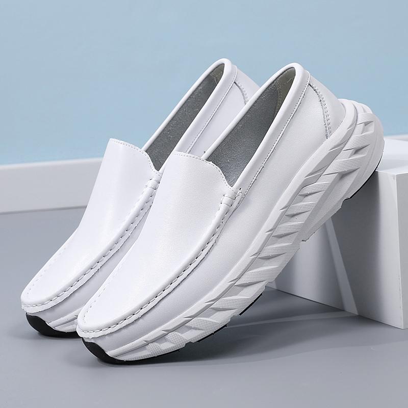 Men Loafers Platform Nurse Shoes Casual Wide Soft White Leather Shoes for Father Large Size Orthopedic Shoes
