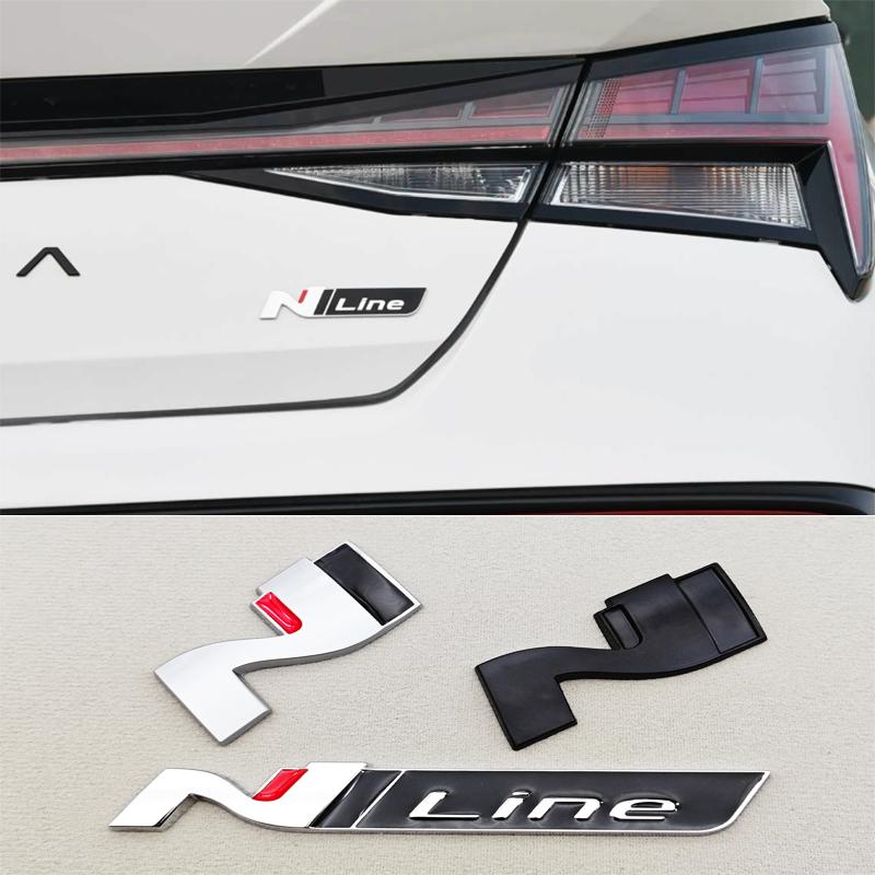HWCB2 3D Metal NLine N Logo Rear Boot Trunk Emblem Front Grille Badge Decal For Hyundai I20 I30 Sonata Kona Elantra Tuson Car Stickers