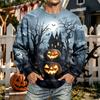 Men's Halloween Print Neck Long Sleeve Sweatshirt Casual Pullover Top