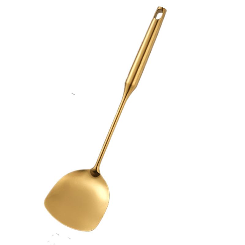 Golden Stainless Steel Long Handle Soup Rice Spoon Colander Spatula Thicken Durable Kitchen Cooking Utensils