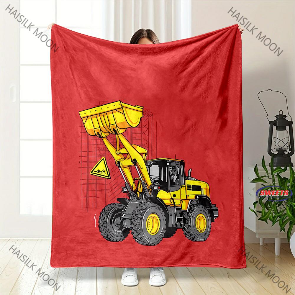 Excavator Themed Print Flannel Blanket Gifts for Son Husband, Warm Blanket for Couch, Sofa, Bed, Fall Decorations for Home,Gift
