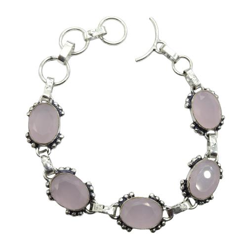 Rose Quartz Gemstone Silver Plated Handmade Bracelet Jewelry BR 82
