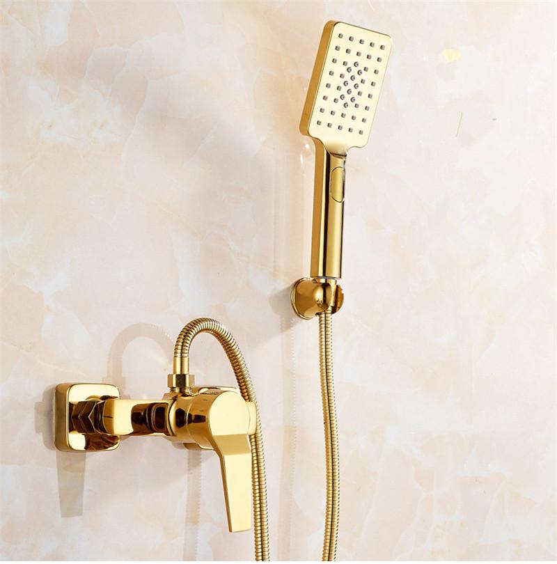 Gold Bathtub Shower Faucet Set Wall Mounted Bathrom Shower Faucet, Bathroom Cold and Hot Bath and Shower Mixer Taps Brass