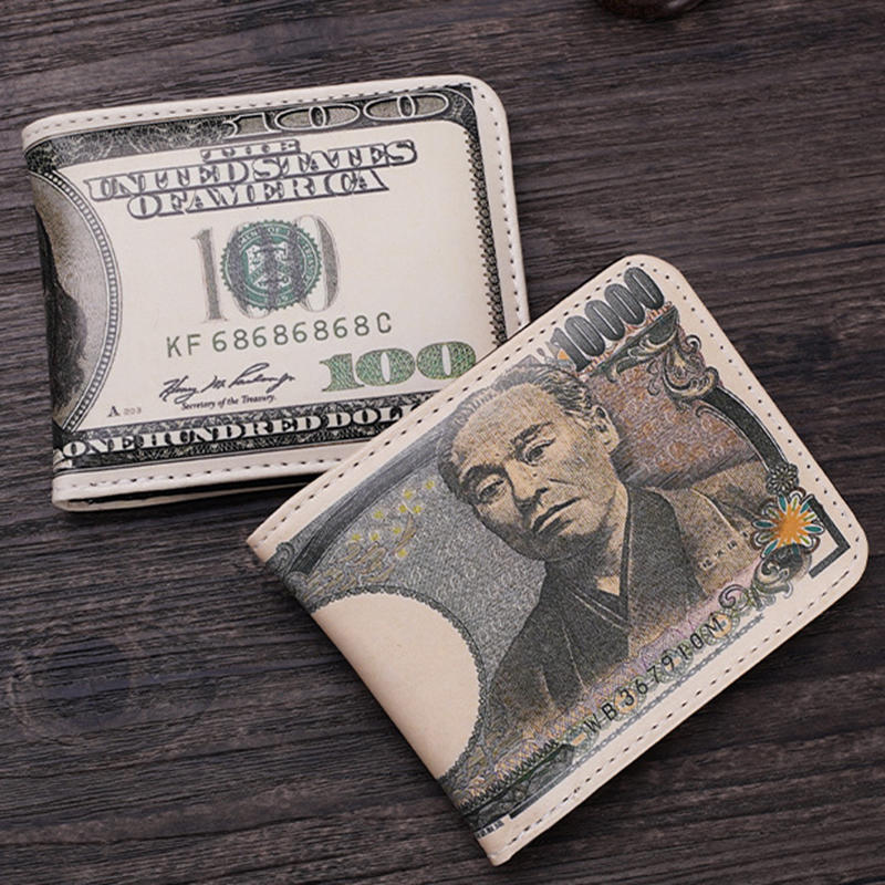 Men's Short Bifold Wallet Currency Pattern Design High Quality Multiple Card Slots Money Holder Compact Gift for Men