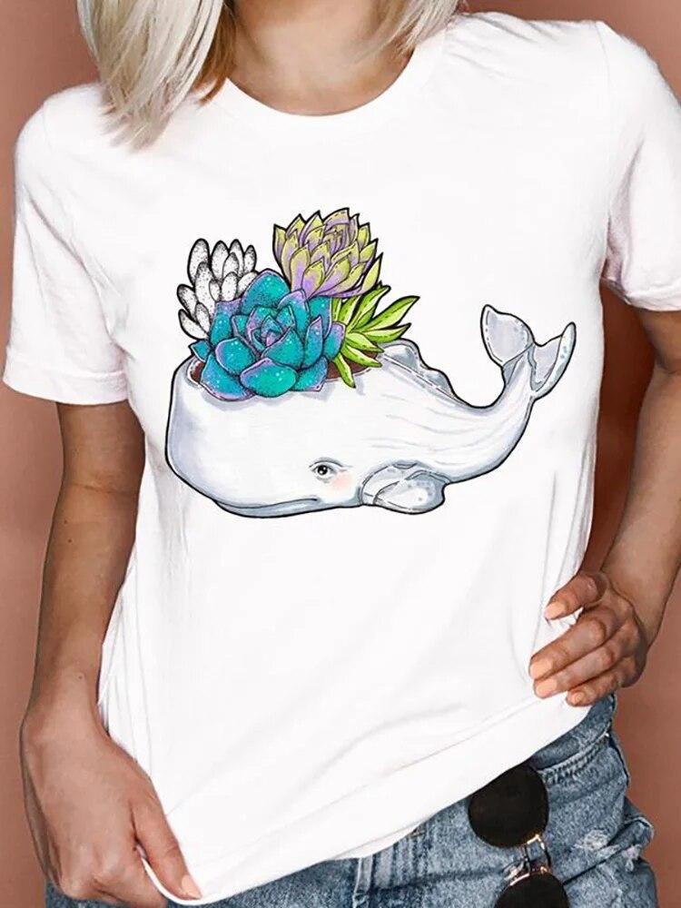 Women T Shirts Cartoon Bee Floral Queen Fashion Print Female Graphic T Top Female 90S Clothing Short Sleeve Shirt Tee T-Shirt