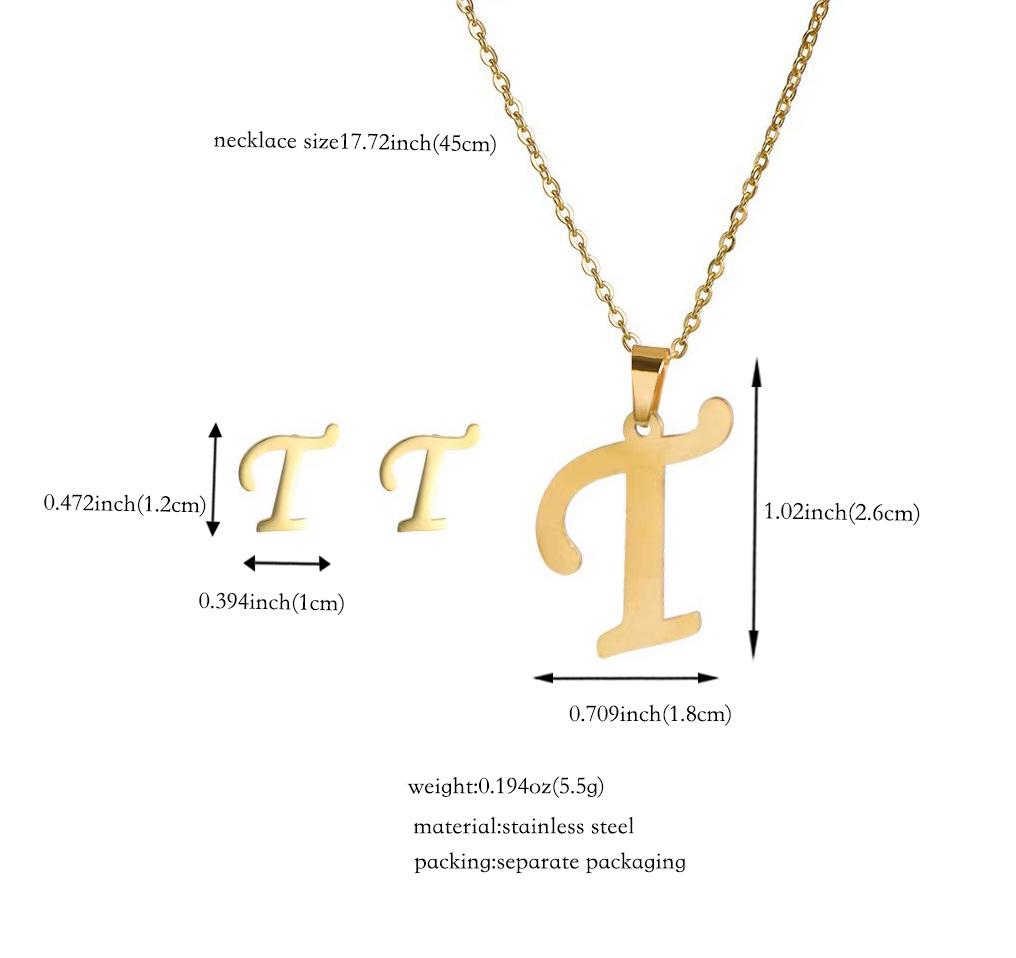 Titanium Steel Jewelry Set: Non-Fading English Letter Necklace & Earrings