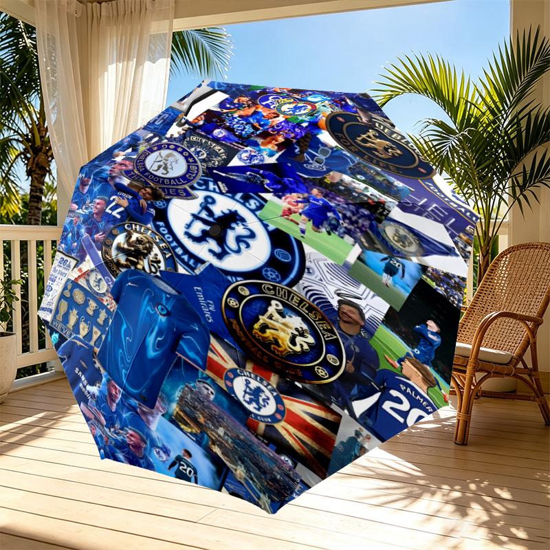 Football F Print Automatic Open Close Umbrella, Portable Foldable Umbrella, for Outdoor Commute Camping Trip, Ideal Birthday Gift