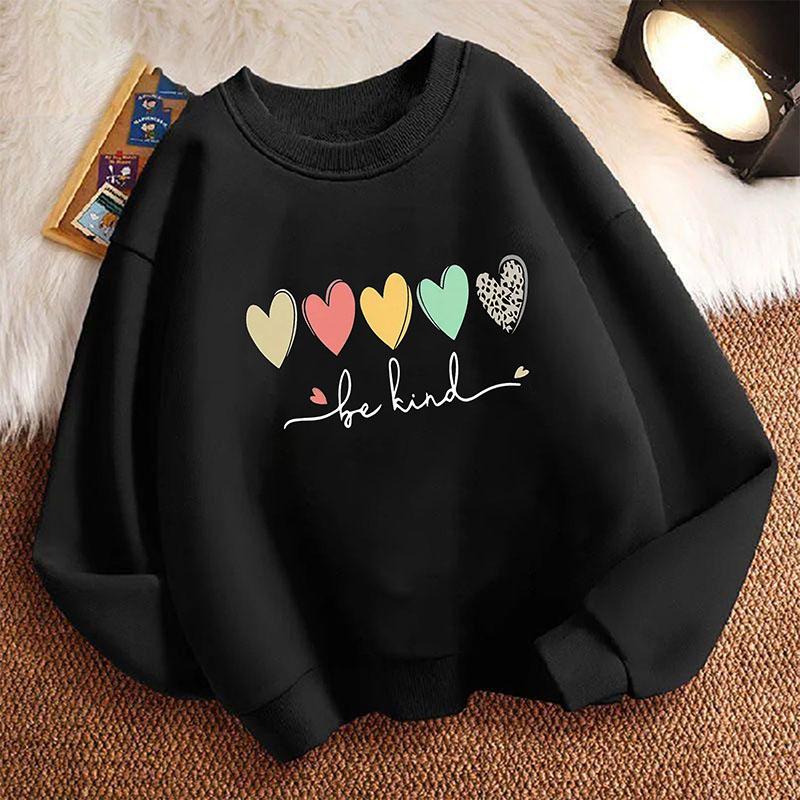 Be Kind Love Heart Colorful Children's Hoodie Sweatshirt Cute Harajuku Hoody Pullover Boys Girls Spring Casual Hoodies