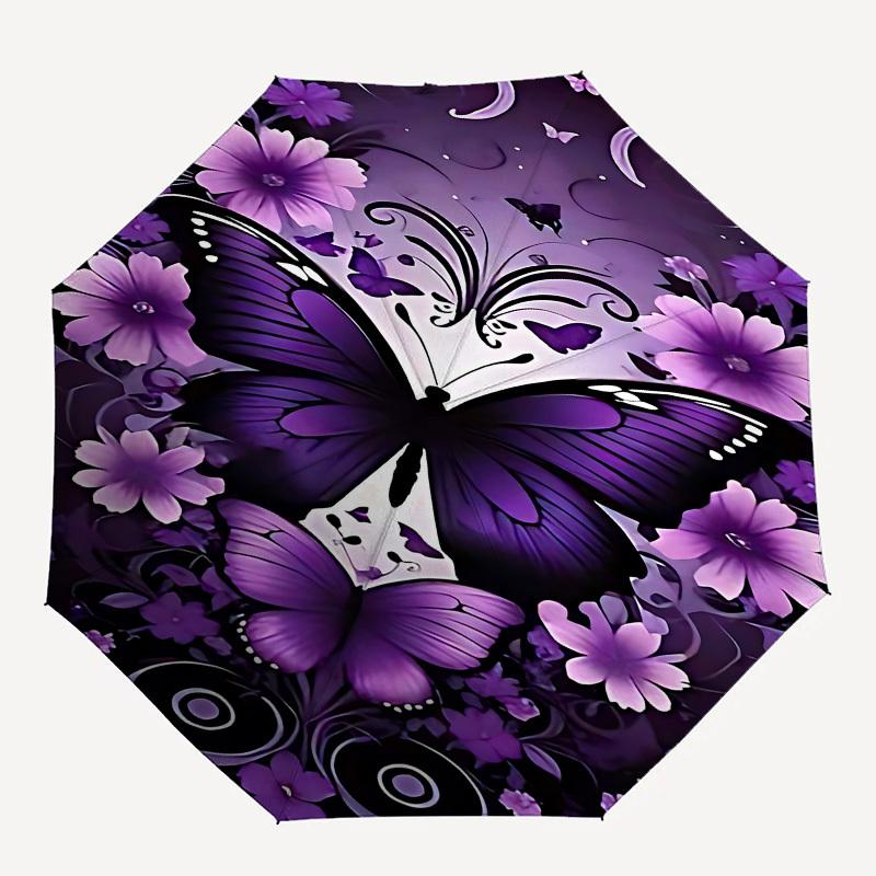 

1pc Butterfly Flowers umbrella with 8 iron ribs and a plastic handle, automatic opening and closing, and daily use.1016