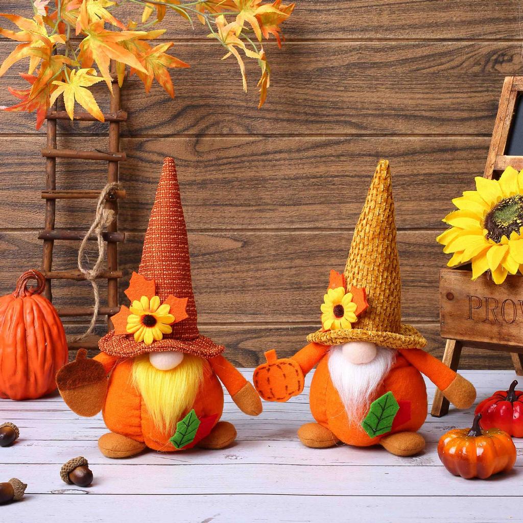 Festival Harvest Decoration Pumpkin Maple Leaf Faceless Old Man Doll Ornament Soft Toy For Autumn Themed Decorations