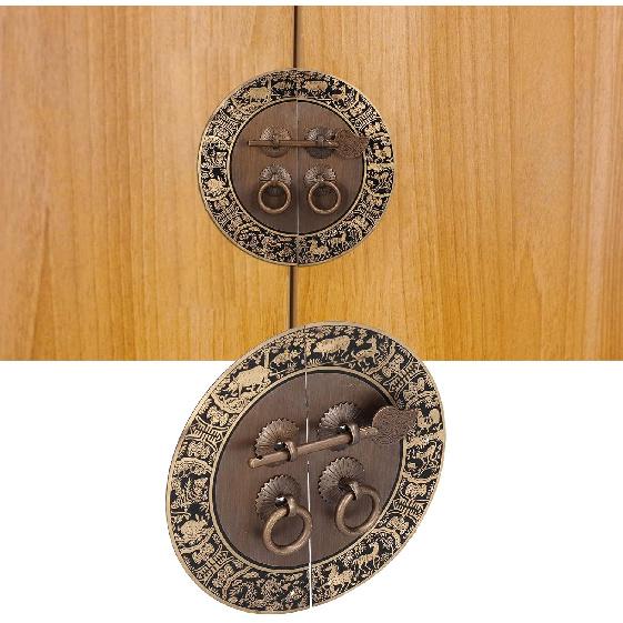 14cm/5.5inch Furniture Handle Brass Double Door Chinese Style Retro Round Handles Cupboard Dressing Table Wardrobe Wine Cabinet Drawer Antique Knobs