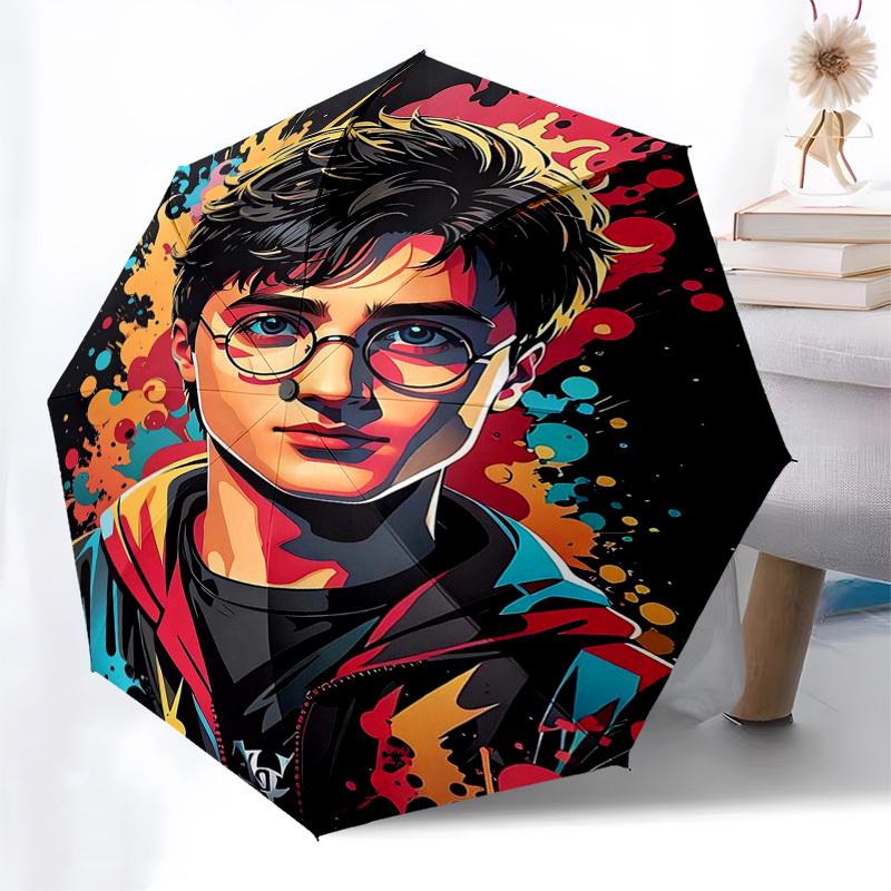 

1pc Harry Potter Inspired Automatic Opening Folding Umbrella with 8-Rib Iron Frame - Perfect for Fans, Travelers, Daily Use, Outdoor, Festive Gift.Q06