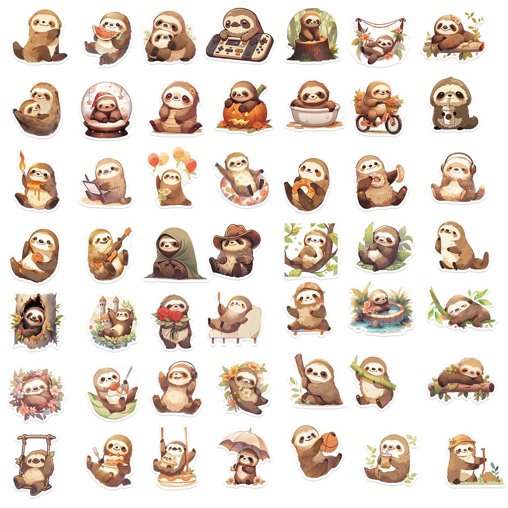 100 Cartoon Sloth Doodle Stickers Decorate Guitar Notebook Suitcase DIY Waterproof