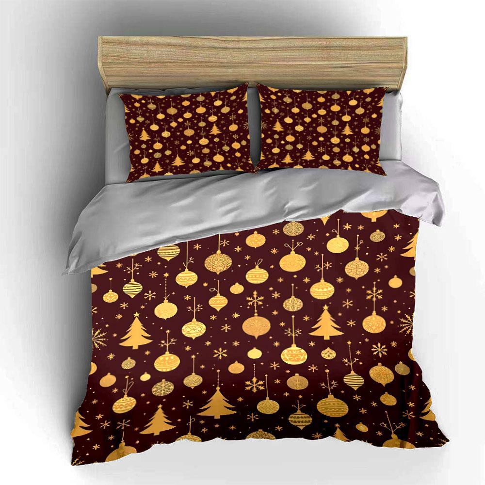 Golden Christmas Ornaments Print Bedding Duvet Cover Set Duvet Cover Pillowcases (1*Duvet Cover 2*Pillowcases, without duvet insert)