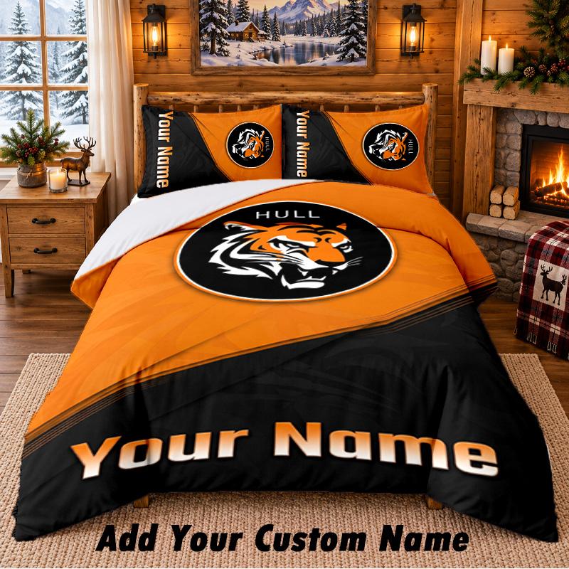 Hull City Pattern Bedding 3Pcs Set Custom Name, Bed Sheet And Pillowcases For Home Bedroom