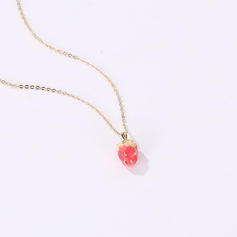 Strawberry Ear Clips & Necklace Set: Charming and Fresh Design for Women and Girls Without Ear Piercings.