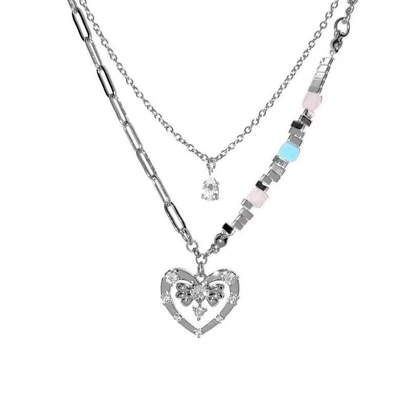 

Love zircon broken silver splicing titanium steel necklace sweet cool babes wind collarbone chain Internet celebrity accessories simple