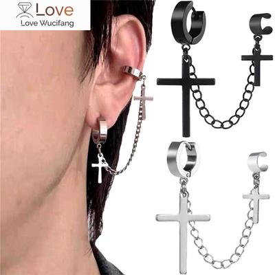 1 Paar einteilige Kreuz-Quasten-Clip-Ohrringe für Frauen, Teenager, Männer, Ohrmanschetten, Zinklegierung, Hip-Hop-Schmuck, Vintage-Kette, Ohrring, Punk