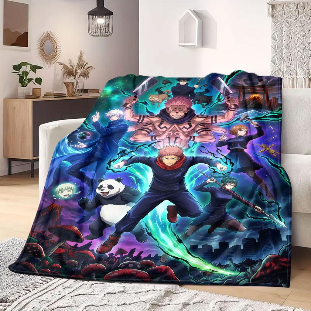 Jujutsu Kaisen Deluxe Print Flannel Blanket, Cute Cartoon Pattern for Sofa Bed, Cozy Home Decorative Throw, Portable Travel_LIAN