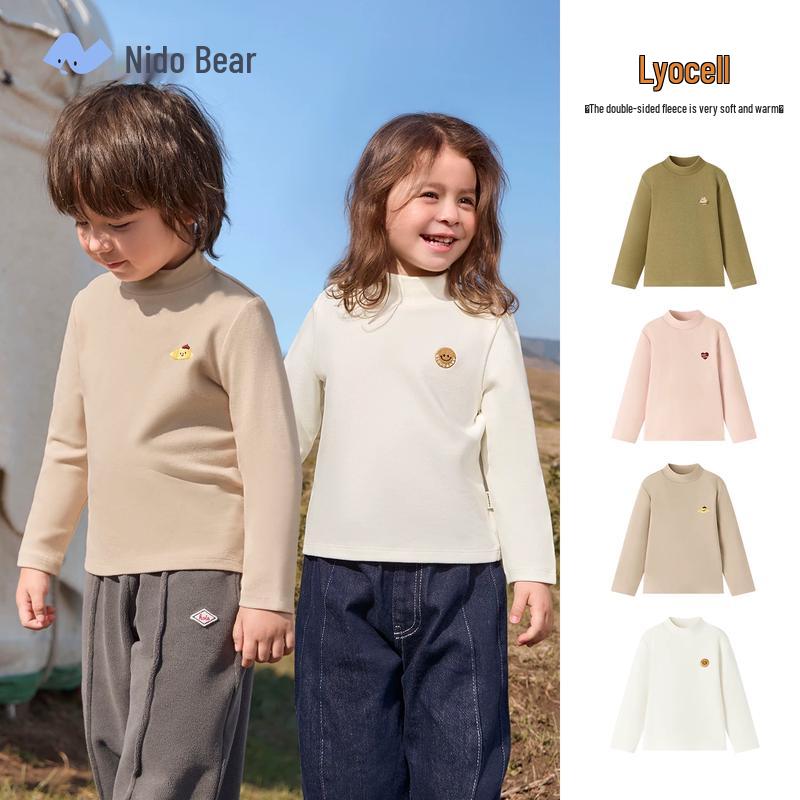 Nidoxiong Kids' Lyocell Wool Half-High Collar Long-Sleeve T-shirt