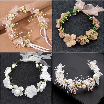 Silver Color Handmade Pearl Flower Headband Bridal Wedding Crown Hair Accessories Hair Band Tiara Crystal Headpiece Hair Jewelry