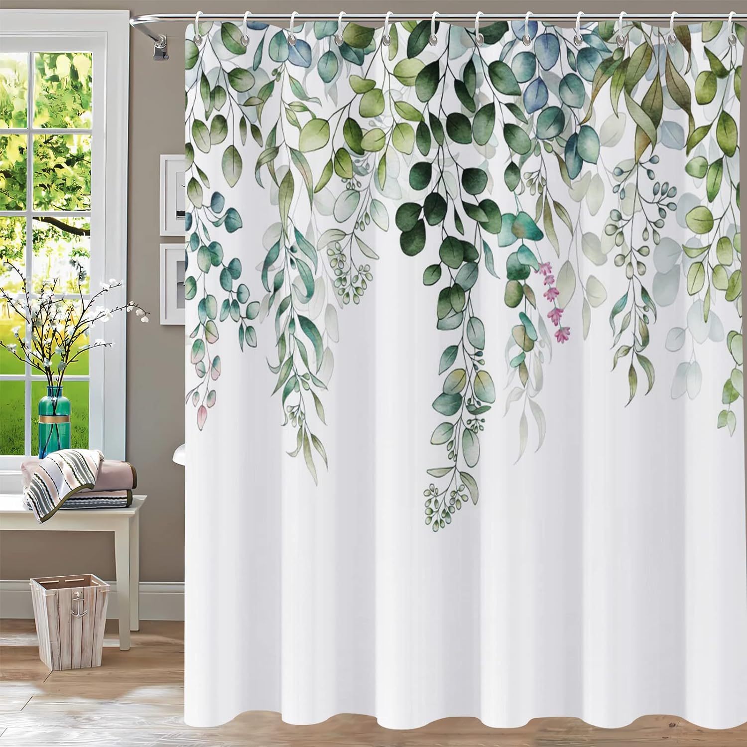 

Tropical Greenery Bathroom Shower Curtain Floral Eucalyptus Leaf Shower Curtains Fabric Washable Hanging Curtain Bathroom Decor 35x70in-90x180cm