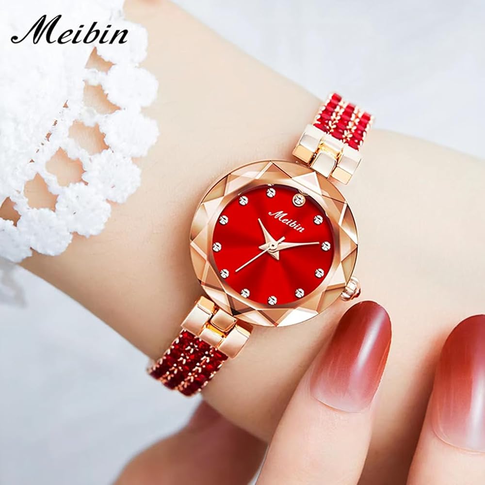 Crystal Women's Waterproof Bracelet Watch Red Simple Quartz Fashionable