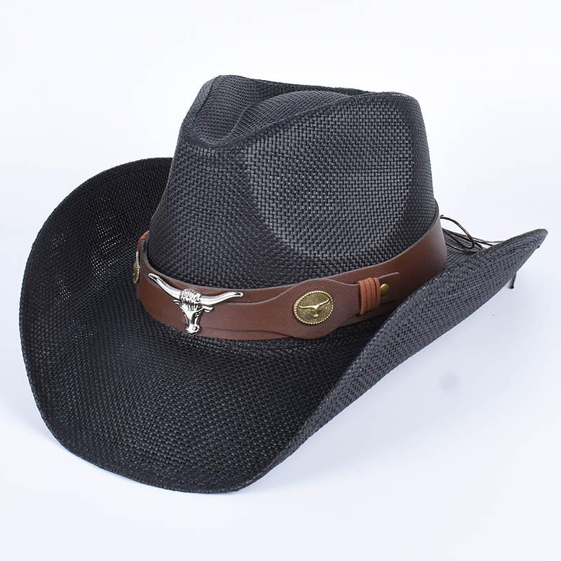 

Pink Straw Sun Hat Women 2026 Outdoor Western Cowboy Hats Black Vintage Summer Beach Panama Cowgirl Hat Jazz Cap Sombrero Hombre About 58cm чорний