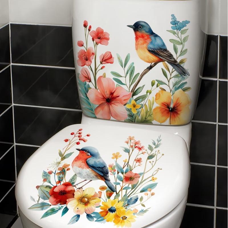 New Floral Toilet Sticker Waterproof Bathroom Wall Sticker Toilet Lid Sticker Self-Adhesive Removable Decals Home Decor