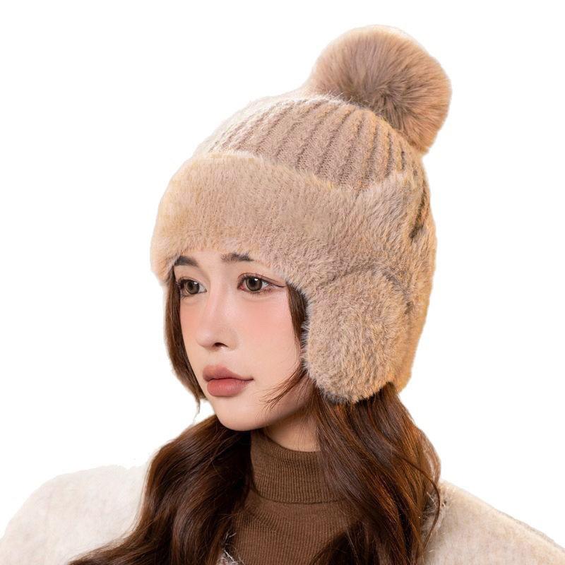 New Winter Knitted Hat Women's Fleece Thickened Autumn and Winter Wool Hat Mother Warm Ear Protection Hat Riding Windproof
