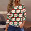 Women's Fashionable Casual Three Quarter Sleeve Christmas Printed Round Neck Top