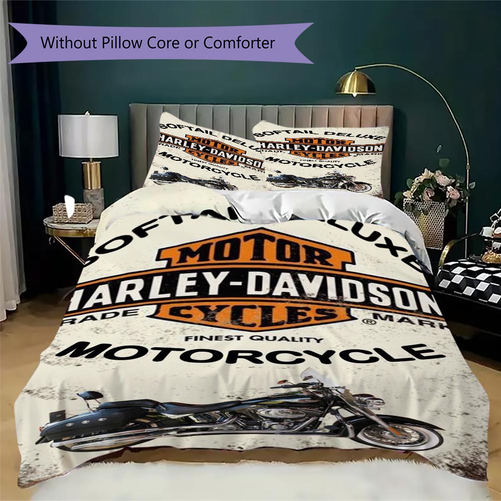 Classic Harleydavidson Motorcycle Style Threepiece Set 1 Duvet Cover 2 Pillowcase Without Core Without Core Bedding Set