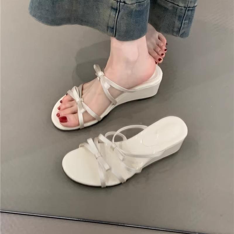 Wedge heel gentle bow slippers summer new temperament elegant purple with skirt sandals