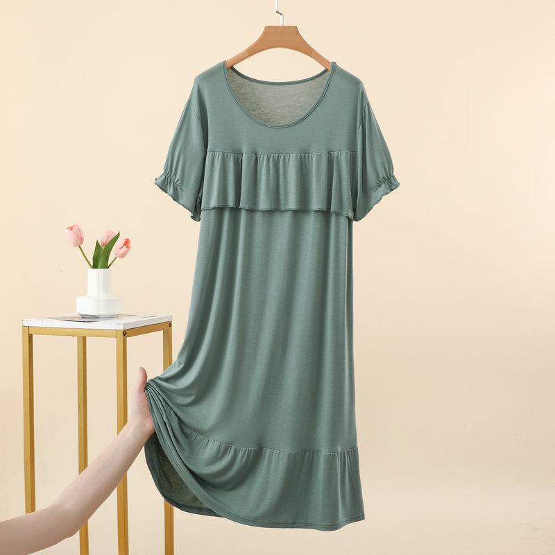 Women's Modal Round Neck Patchwork Sleep Dress Summer Loose Plus Size Casual Chic Loungewear Outdoor SleepWear Dress