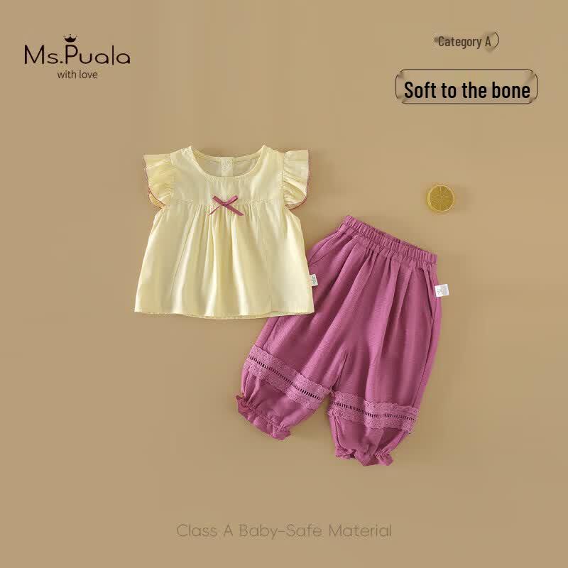 MS.PUALA Summer Toddler Girl s Sleeveless T-Shirt & Pants Set 90 cm