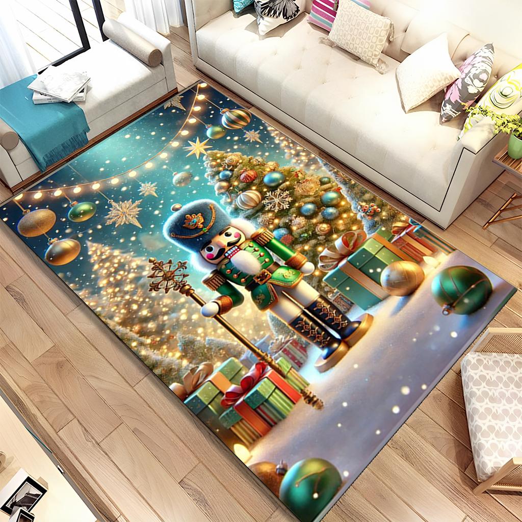 Merry Christmas Gift The Nutcracker Cartoon Doll Happy New Year Carpet Rug for Living Room Bedroom Home Sofa Decoration,Non-slip